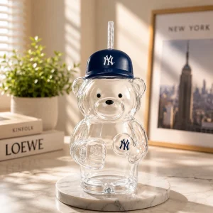 New York Yankees MLB Bear-Shaped Clear Reusable Glass Cup