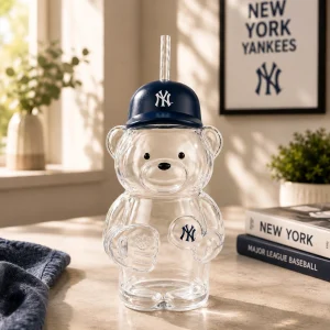 New York Yankees MLB Bear-Shaped Clear Reusable Glass Cup
