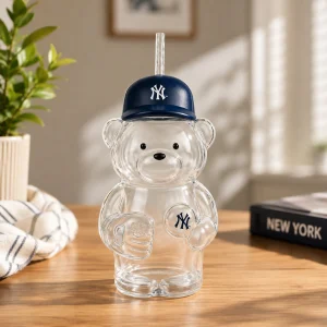 New York Yankees MLB Bear-Shaped Clear Reusable Glass Cup
